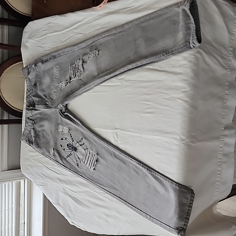 Men's Tagless Graphic Ripped Jeans, Color Gray, Size 32X 30